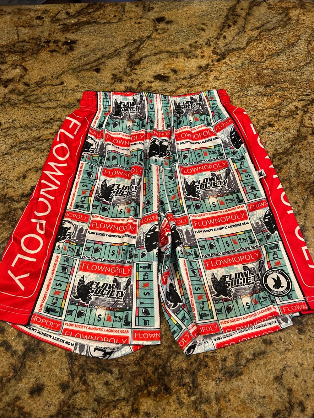Flow Society Red and Aqua Lacrosse Shorts